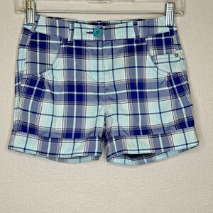 Nike Golf Dri-Fit Shorts Girls Size Small Blue Plaid Adjustable Waist 3" Inseam